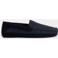 M&S Herringbone Moccasin Slippers with Freshfeet Navy