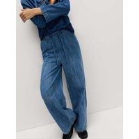M&S Cotton Rich Drawstring Wide Leg Trousers Medium Indigo