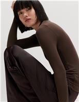 Jersey High Neck Long Sleeve Top with Stretch