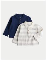 2pk Pure Cotton Long Sleeve Polo Tops (0-3 Yrs)