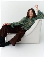 Sheer Printed Ruffle Blouse