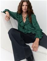 V-Neck Ruffle Pintuck Blouse