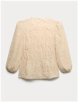 Crinkle Metallic Shirred Blouse