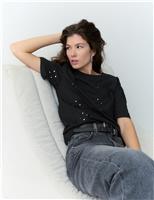 Pure Cotton Mirror Embellished T-Shirt