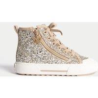 M&S Kids' Glitter High Top Trainers (4 Small - 6 Large) Gold