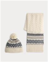 Fair Isle Knitted Hat & Scarf Set
