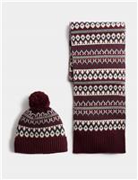 Fair Isle Knitted Hat & Scarf Set