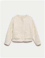 Cotton Blend Quilted Collarless Jacket