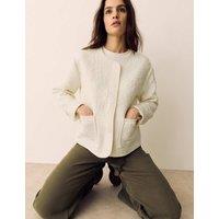 Per Una Cotton Blend Quilted Collarless Jacket Ecru