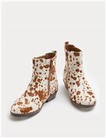 Kids Leather Cow Print Western Ankle Boots (4 Small - 6 Large)