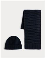 Waffle Knitted Hat & Scarf Set