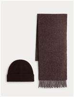 Merino Wool Herringbone Knitted Hat & Scarf Set