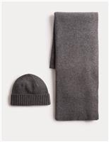 Merino Wool Ribbed Knitted Hat & Scarf Set