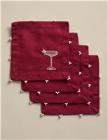 Set of 4 Embroidered Logo Cocktail Napkins