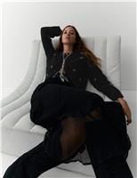 Embellished Diamond Tie Front Cropped Cardigan with Alpaca