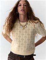 Metallic Geometric Jacquard Jumper with Wool
