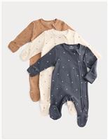 3pk Cotton Rich Heart Ribbed Sleepsuits (0-3 Yrs)