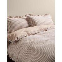 M&S Pure Cotton Gingham Ruffle Bedding Set Natural