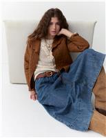 Lyocell Blend Denim Midi Skirt