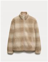 Fleece Jacquard Checked Zip Up Jacket