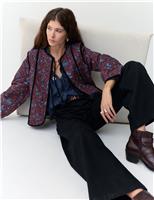 Pure Cotton Printed Quilted Tie Front Jacket