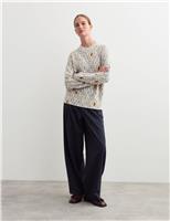 Pure Merino Wool Leaf Print Crew Neck Jumper