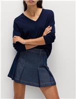 Cotton Rich Denim Pleated Mini Skirt
