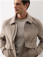 Wool Blend Zip Through Harrington Jacket