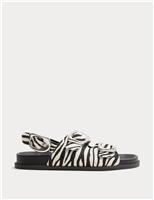 Leather Buckle Animal Print Flat Sandals