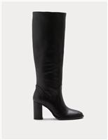 Leather Block Heel Knee High Boots