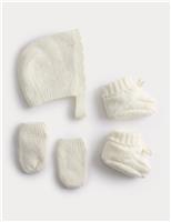 Baby Bonnet Hat, Mittens & Booties Set (0-12 Mths)