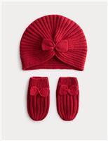 Baby Bow Turban Hat and Mitten Set (0-3 Yrs)