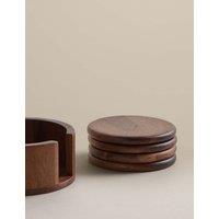 M&S Set of 4 Wooden Round Coasters Natural