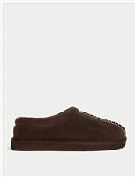 M&S Suede Faux Fur Lined Mule Clog Slippers Dark Chocolate
