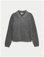 Embellished Polo Jumper with Wool