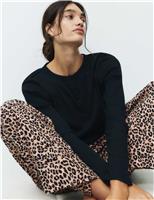 Cotton Blend Leopard Print Ribbed Pyjama Set
