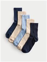 5pk Cotton Rich Ribbed Ankle High Socks
