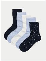 M&S 5pk Supersoft Ankle High Socks Blue Mix