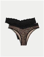2pk Printed Lace Trim Miami Knickers