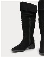 Suede Square Toe Knee High Boots