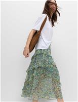 M&S Floral Ruffle Midi Tiered Skirt Multi