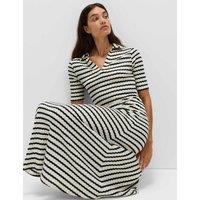 Jersey Striped V-Neck Midi Waisted Dress