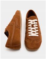 M&S Suede Side Stripe Retro Runner Trainers Burgundy