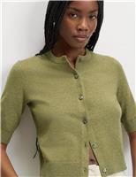Air-Yarn Button Front Short Sleeve Cropped Cardigan