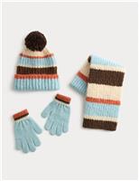 Kids Striped Hat, Scarf and Glove Set (3-13 Yrs)