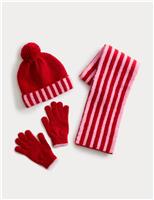 Kids Striped Hat, Scarf and Gloves Set (3-13 Yrs)