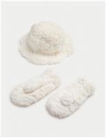 Kids Faux Fur Bucket Hat and Mittens Set (3-13 Yrs)