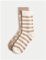 2pk Cosy Striped & Polka Dot Ankle Socks