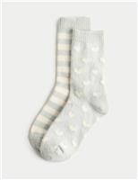 2pk Cosy Striped & Heart Ankle Socks