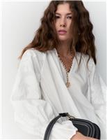 Pure Cotton V-Neck Cornelli Sleeve Blouse